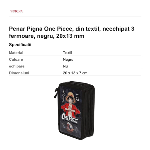 Penar Pigna One Piece, din textil, neechipat 3 fermoare, negru, 20x13 mm [2]