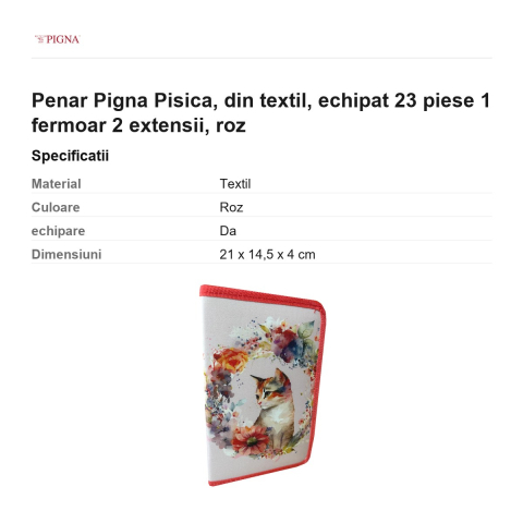 Penar Pigna Pisica, din textil, echipat 23 piese 1 fermoar 2 extensii, roz [2]