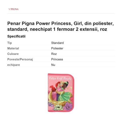 Penar Pigna Power Princess, din poliester, neechipat 1 fermoar 2 extensii girl, roz [2]