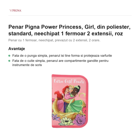 Penar Pigna Power Princess, din poliester, neechipat 1 fermoar 2 extensii girl, roz [1]