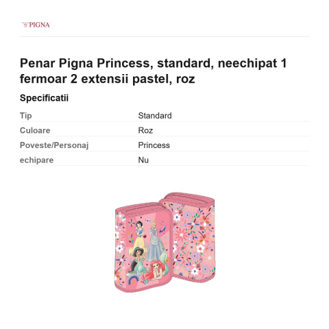 Penar Pigna Princess, neechipat 1 fermoar 2 extensii pastel, roz [2]