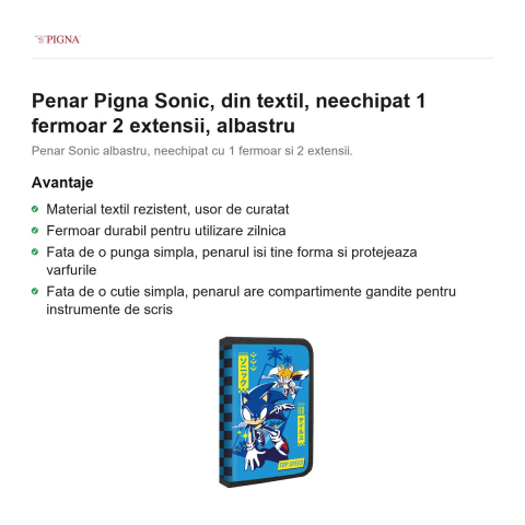 Penar Pigna Sonic, din textil, neechipat 1 fermoar 2 extensii, albastru [1]