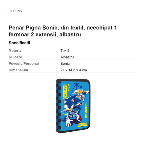 Penar Pigna Sonic, din textil, neechipat 1 fermoar 2 extensii, albastru [2]