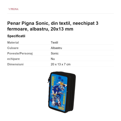 Penar Pigna Sonic, din textil, neechipat 3 fermoare, albastru, 20x13 mm [2]