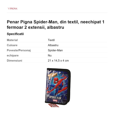 Penar Pigna Spider-Man, din textil, neechipat 1 fermoar 2 extensii, albastru [2]