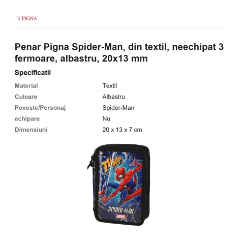 Penar Pigna Spider-Man, din textil, neechipat 3 fermoare, albastru, 20x13 mm [2]