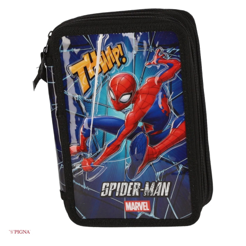 Penare scolare - Penar Pigna Spider-Man, din textil, neechipat 3 fermoare, albastru, 20x13 mm