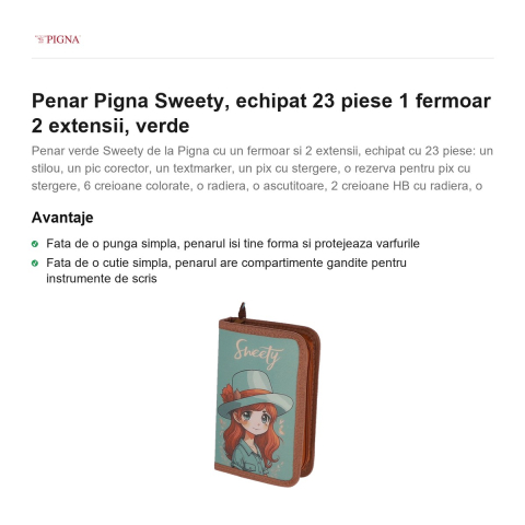 Penar Pigna Sweety, echipat 23 piese 1 fermoar 2 extensii, verde [1]
