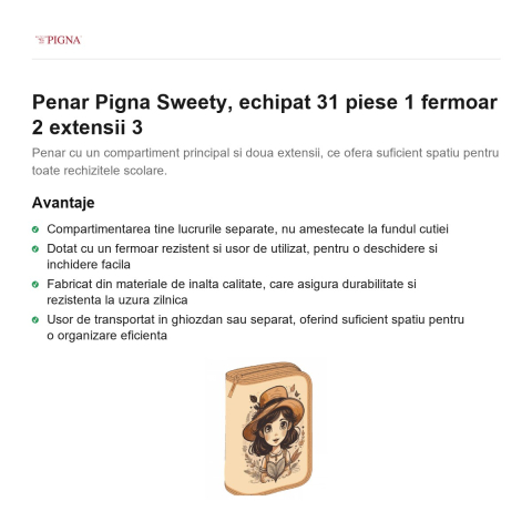 Penar Pigna Sweety, echipat 31 piese 1 fermoar 2 extensii 3 [1]