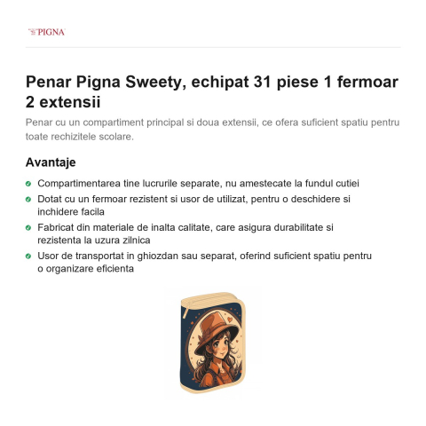 Penar Pigna Sweety, echipat 31 piese 1 fermoar 2 extensii [1]