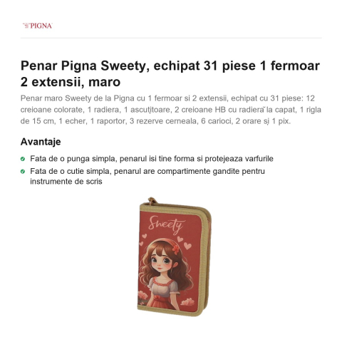 Penar Pigna Sweety, echipat 31 piese 1 fermoar 2 extensii, maro [1]