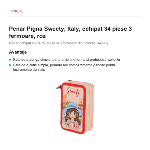 Penar Pigna Sweety, echipat 34 piese 3 fermoare italy, roz [1]