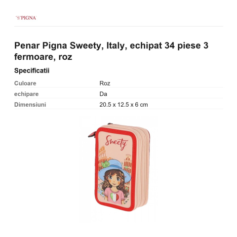 Penar Pigna Sweety, echipat 34 piese 3 fermoare italy, roz [2]