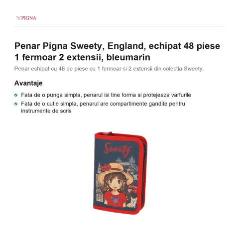 Penar Pigna Sweety, echipat 48 piese 1 fermoar 2 extensii england, bleumarin [1]