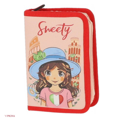 Penare scolare - Penar Pigna Sweety, echipat 48 piese 1 fermoar 2 extensii italy, roz