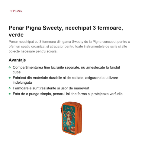 Penar Pigna Sweety, neechipat 3 fermoare, verde [1]