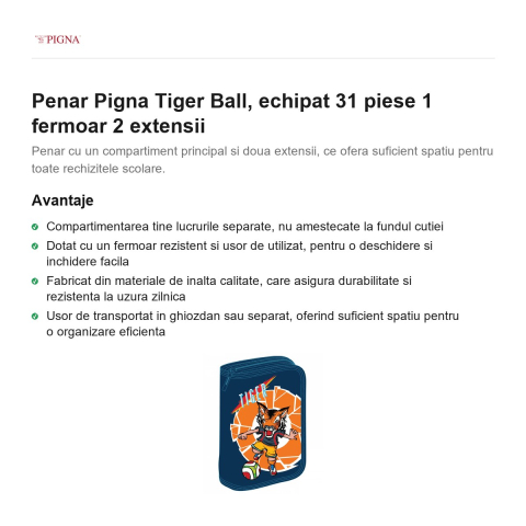 Penar Pigna Tiger Ball, echipat 31 piese 1 fermoar 2 extensii [1]