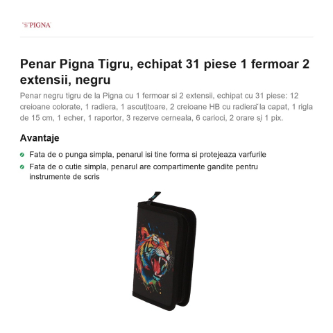 Penar Pigna Tigru, echipat 31 piese 1 fermoar 2 extensii, negru [1]