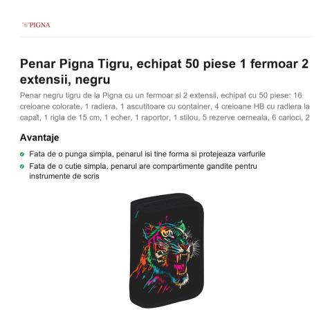 Penar Pigna Tigru, echipat 50 piese 1 fermoar 2 extensii, negru [1]