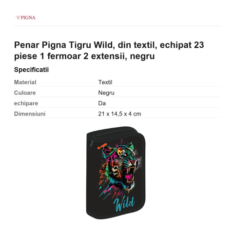 Penar Pigna Tigru Wild, din textil, echipat 23 piese 1 fermoar 2 extensii, negru [2]