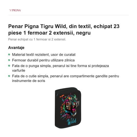 Penar Pigna Tigru Wild, din textil, echipat 23 piese 1 fermoar 2 extensii, negru [1]