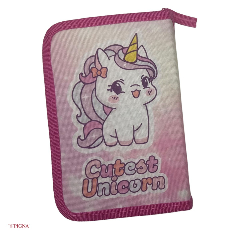 Penare scolare - Penar Pigna Unicorn, din textil, echipat 23 piese 1 fermoar 2 extensii, roz
