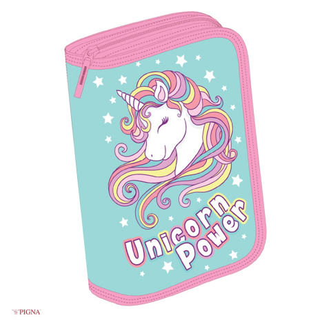 Penare scolare - Penar Pigna Unicorn, din textil, echipat 23 piese 1 fermoar 2 extensii, turcoaz