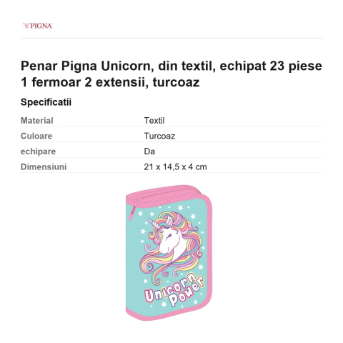 Penar Pigna Unicorn, din textil, echipat 23 piese 1 fermoar 2 extensii, turcoaz [2]