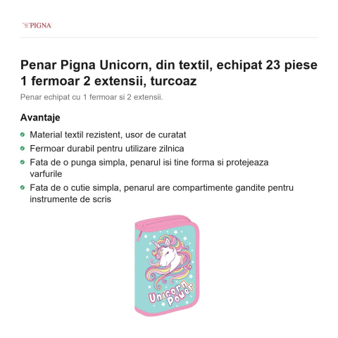 Penar Pigna Unicorn, din textil, echipat 23 piese 1 fermoar 2 extensii, turcoaz [1]