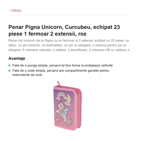 Penar Pigna Unicorn, echipat 23 piese 1 fermoar 2 extensii curcubeu, roz [1]