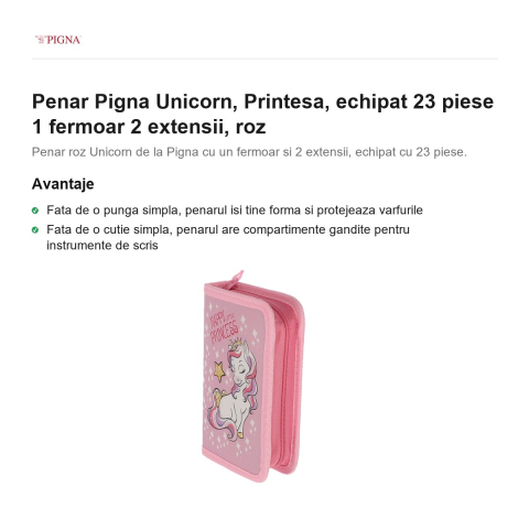 Penar Pigna Unicorn, echipat 23 piese 1 fermoar 2 extensii printesa, roz [1]