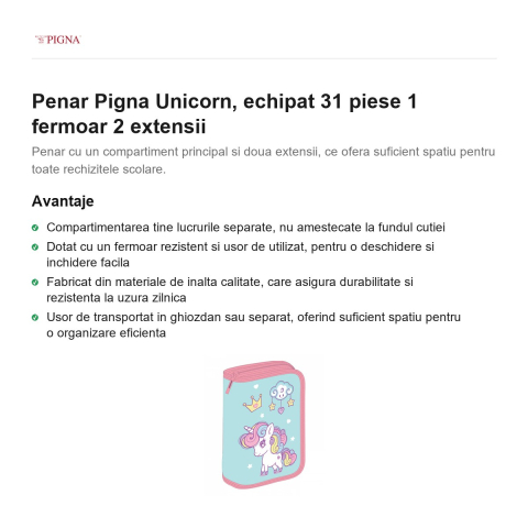 Penar Pigna Unicorn, echipat 31 piese 1 fermoar 2 extensii [1]