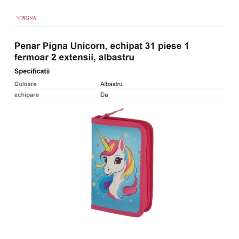 Penar Pigna Unicorn, echipat 31 piese 1 fermoar 2 extensii, albastru [2]
