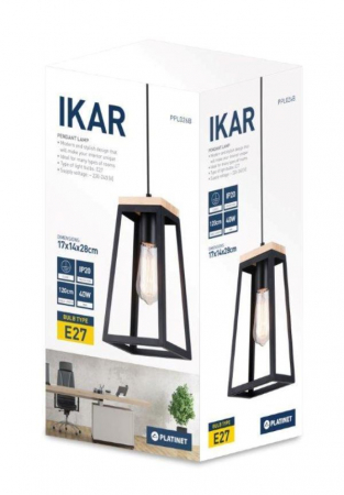 Pendul PLATINET - IKAR , E27 , 1x40W , Metal / Lemn , Negru [2]