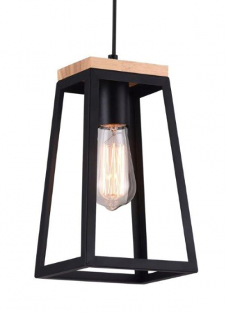 Pendul PLATINET - IKAR , E27 , 1x40W , Metal / Lemn , Negru [1]