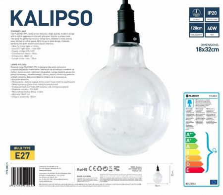 Pendul PLATINET - KALIPSO , E27,18x32cm,Sticla,[44029] [1]