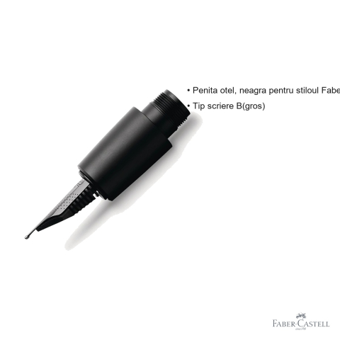 Penita stilou Faber-Castell E-motion Pure Black, otel negru, scriere groasa tip B [2]