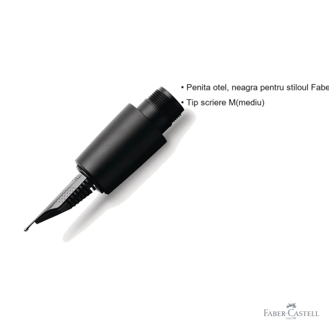 Penita stilou Faber-Castell E-motion Pure Black, otel negru, scriere medie (M) [2]