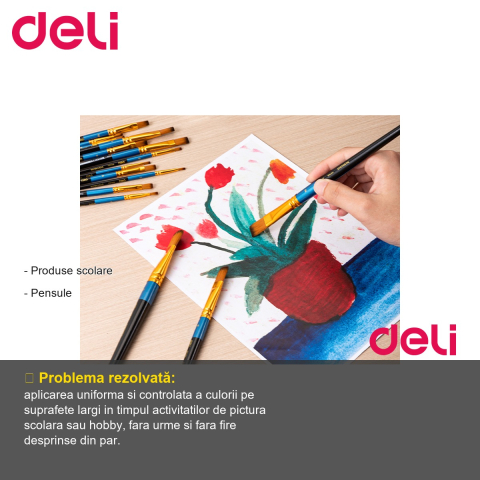 Pensula cu varf tesit Deli nr. 9, par nailon moale, pentru pictura si activitati scolare [1]