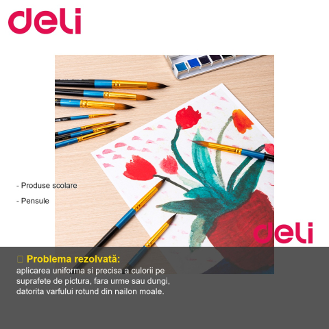 Pensula varf rotund Deli No.10, nailon moale, corp din lemn, pentru pictura si desen [1]