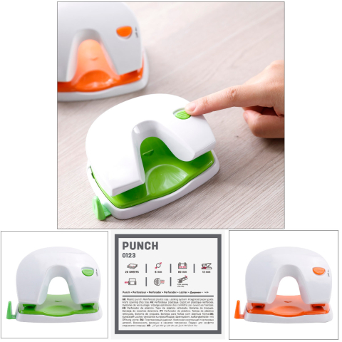 Perforator 20 coli E0123, constructie plastic cu baza metalica, 2 gauri, distanta 80 mm, culoare asortata [3]