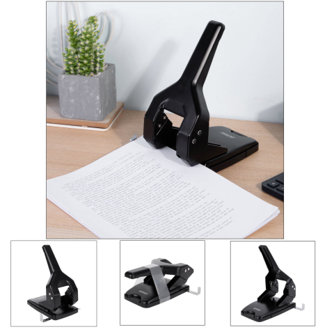 Perforator 60 coli 0160, metalic, distanta 80 mm, diametru 5.5 mm, cu indicator gradat pentru aliniere precisa, culoare neagra [4]