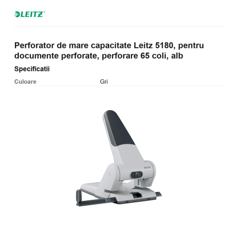 Perforator de mare capacitate Leitz 5180, pentru documente perforate, perforare 65 coli, alb [2]