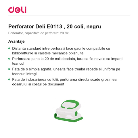 Perforator Deli E0113 , 20 coli, negru [1]