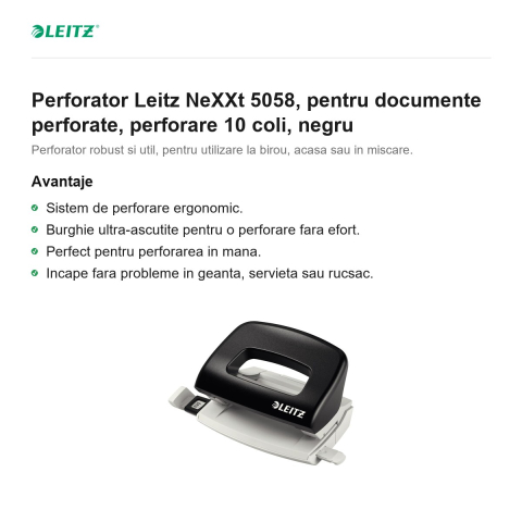 Perforator Leitz NeXXt 5058, pentru documente perforate, perforare 10 coli, negru [1]