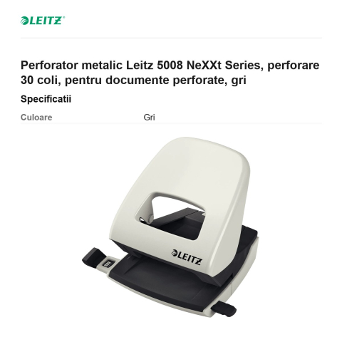 Perforator metalic Leitz 5008 NeXXt Series, perforare 30 coli, pentru documente perforate, gri [2]