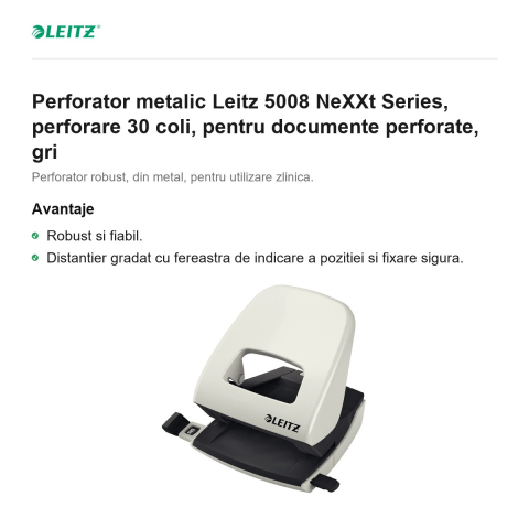 Perforator metalic Leitz 5008 NeXXt Series, perforare 30 coli, pentru documente perforate, gri [1]