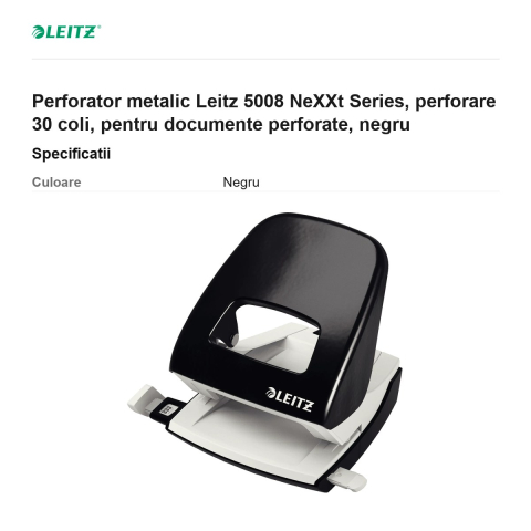 Perforator metalic Leitz 5008 NeXXt Series, perforare 30 coli, pentru documente perforate, negru [2]