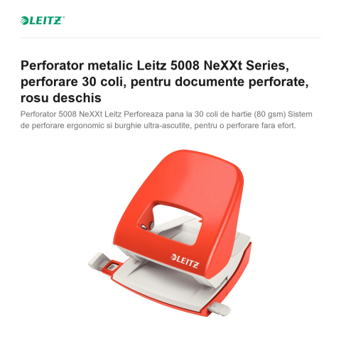 Perforator metalic Leitz 5008 NeXXt Series, perforare 30 coli, pentru documente perforate, rosu deschis [1]