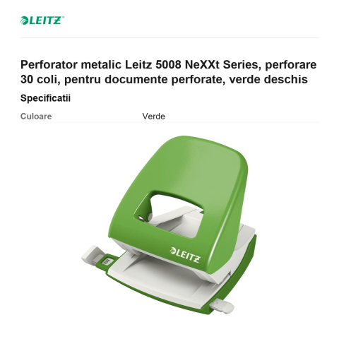 Perforator metalic Leitz 5008 NeXXt Series, perforare 30 coli, pentru documente perforate, verde deschis [2]